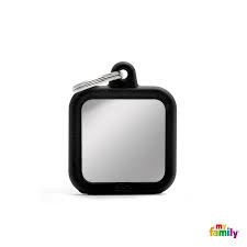 My Family Medaglietta Quadrato Ottone Cromato Con Gomma Nera