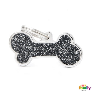 My Family Medaglietta Osso Grande Glitter Nero