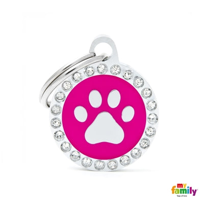 My Family Medaglietta Cerchio Piccolo Fucsia con Zampetta e Strass