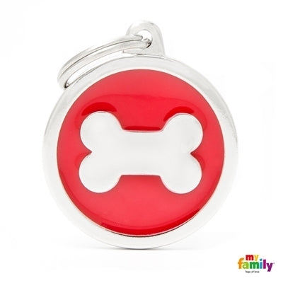My Family Medaglietta Cerchio Smaltato Rosso con Osso